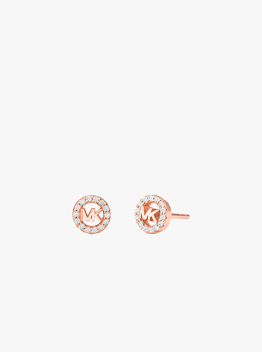michael kors rose gold plated sterling silver pav  logo necklace earring set