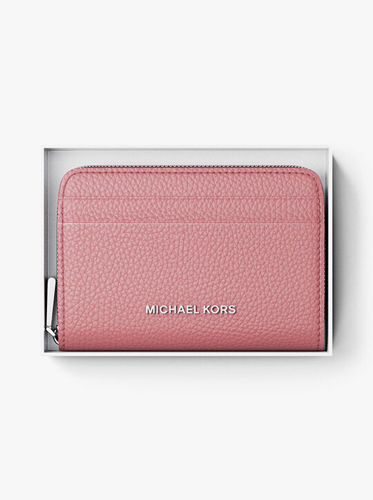 michael kors jet set small pebbled leather zip around card case