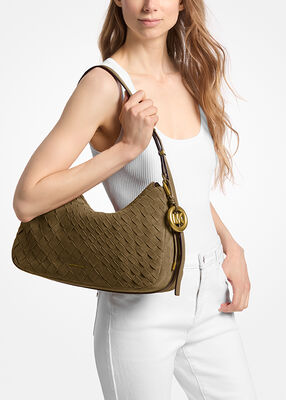 michael kors nolita medium hand woven suede shoulder bag