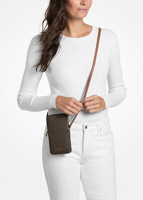 michael kors jet set small signature logo smartphone crossbody bag