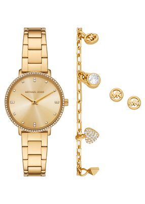 michael kors mini pyper pav  gold tone watch and jewelry gift set