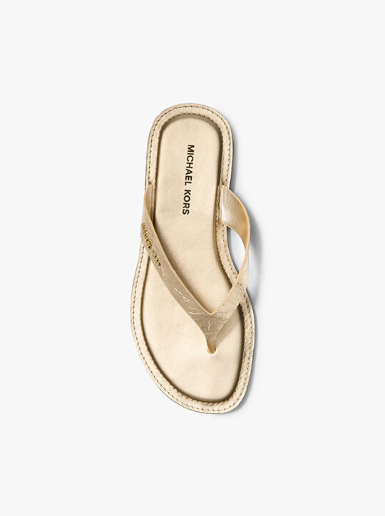 michael kors koko metallic crackled leather flip flop