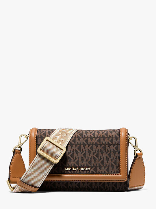 michael kors jet set small logo print woven smartphone crossbody bag
