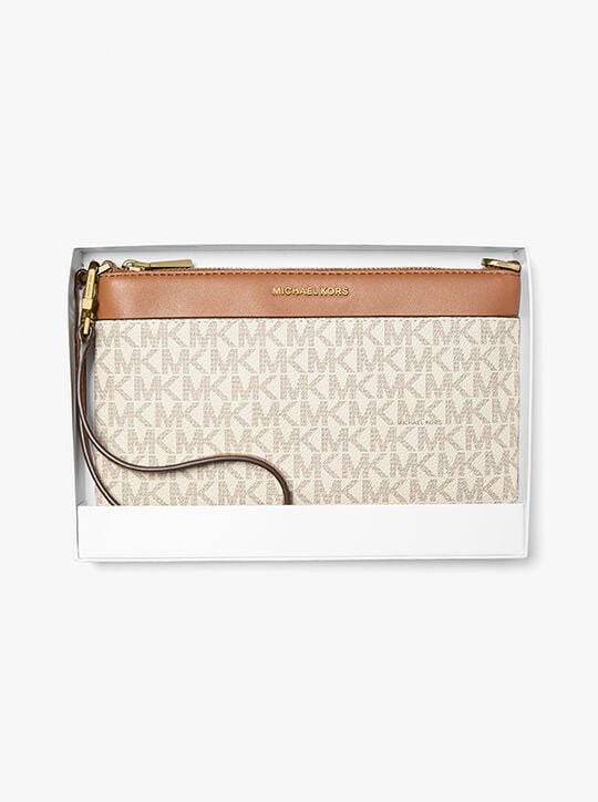 michael kors jet set medium signature logo wristlet