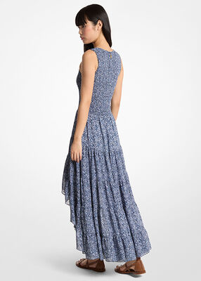 michael kors فستان جورجيت مكشكش بنقشة زهور بتصميم غير متماثل