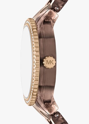 michael kors ritz pav  beige gold tone and acetate watch