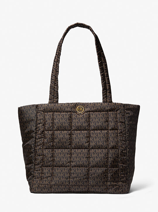 michael kors lilah large logo quilted recycled polyester tote bag