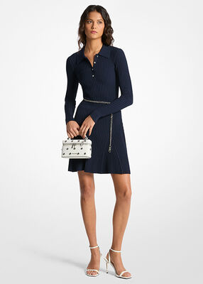 michael kors فستان بولو من الفيسكوز المضلع مع حزام