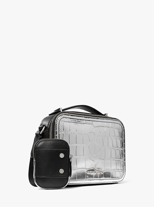 Hudson Metallic Crocodile Embossed Leather Crossbody Bag michael kors hudson metallic crocodile embossed leather crossbody bag