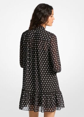michael kors polka dot print georgette tie neck dress