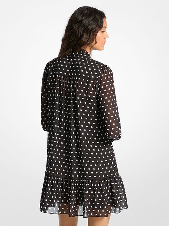 Polka Dot Print Georgette Tie-Neck Dress michael kors polka dot print georgette tie neck dress