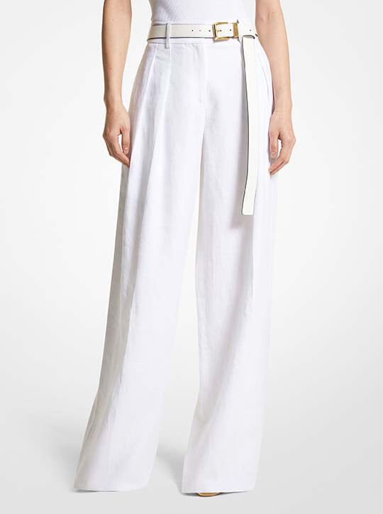 بنطلون كتان بطيات واسعة الساق michael kors بنطلون كتان بطيات واسعة الساق