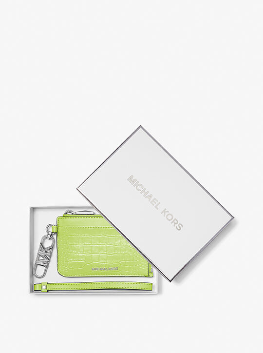 Empire Small Crocodile Embossed Leather Zip Card Case michael kors empire small crocodile embossed leather zip card case