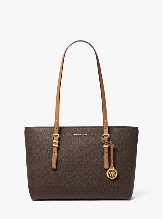 Quinn Medium Signature Logo and Leather Tote Bag michael kors quinn medium signature logo and leather tote bag