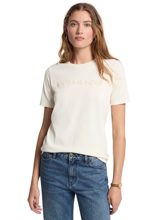 Sequined Cotton T-Shirt michael kors sequined cotton t shirt