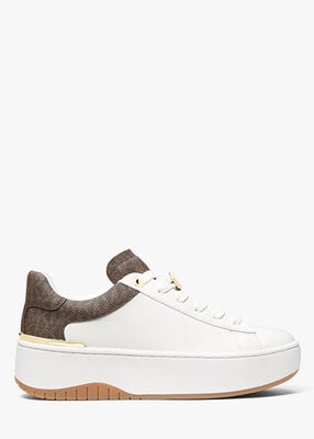 michael kors dottie signature logo trim and leather platform sneaker