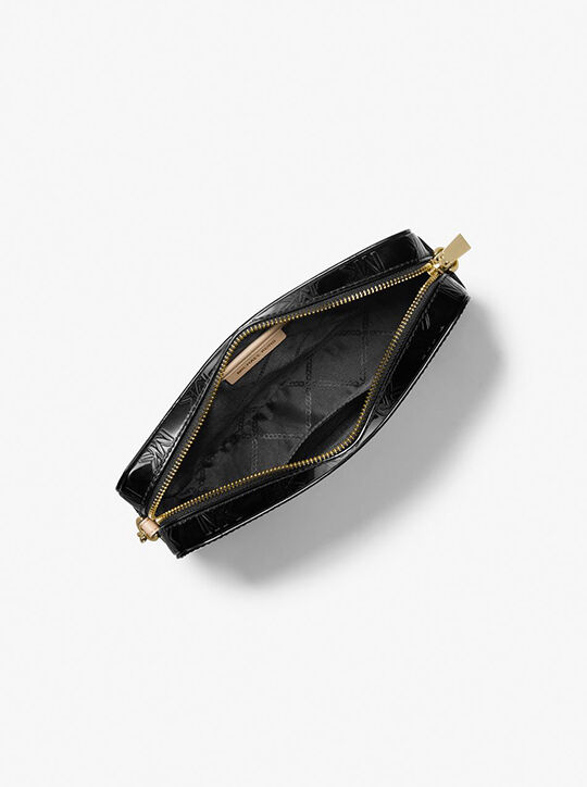 michael kors jet set large logo embossed patent crossbody bag