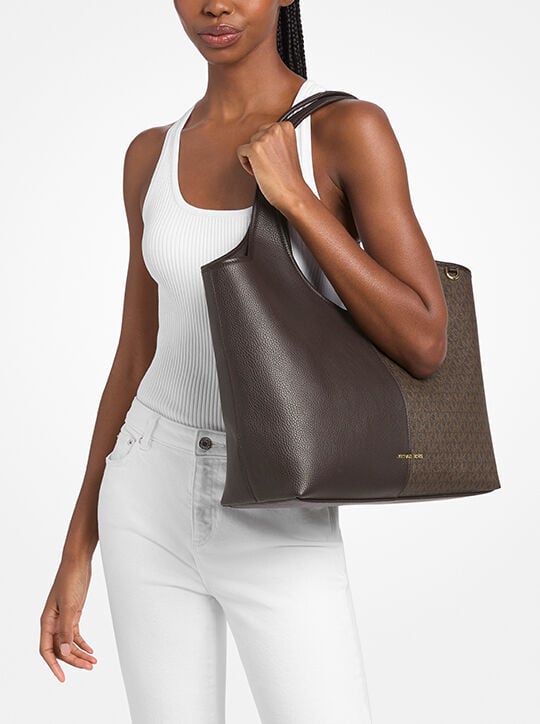 Henly Large Signature Logo and Textured Tote Bag michael kors henly large signature logo and textured tote bag