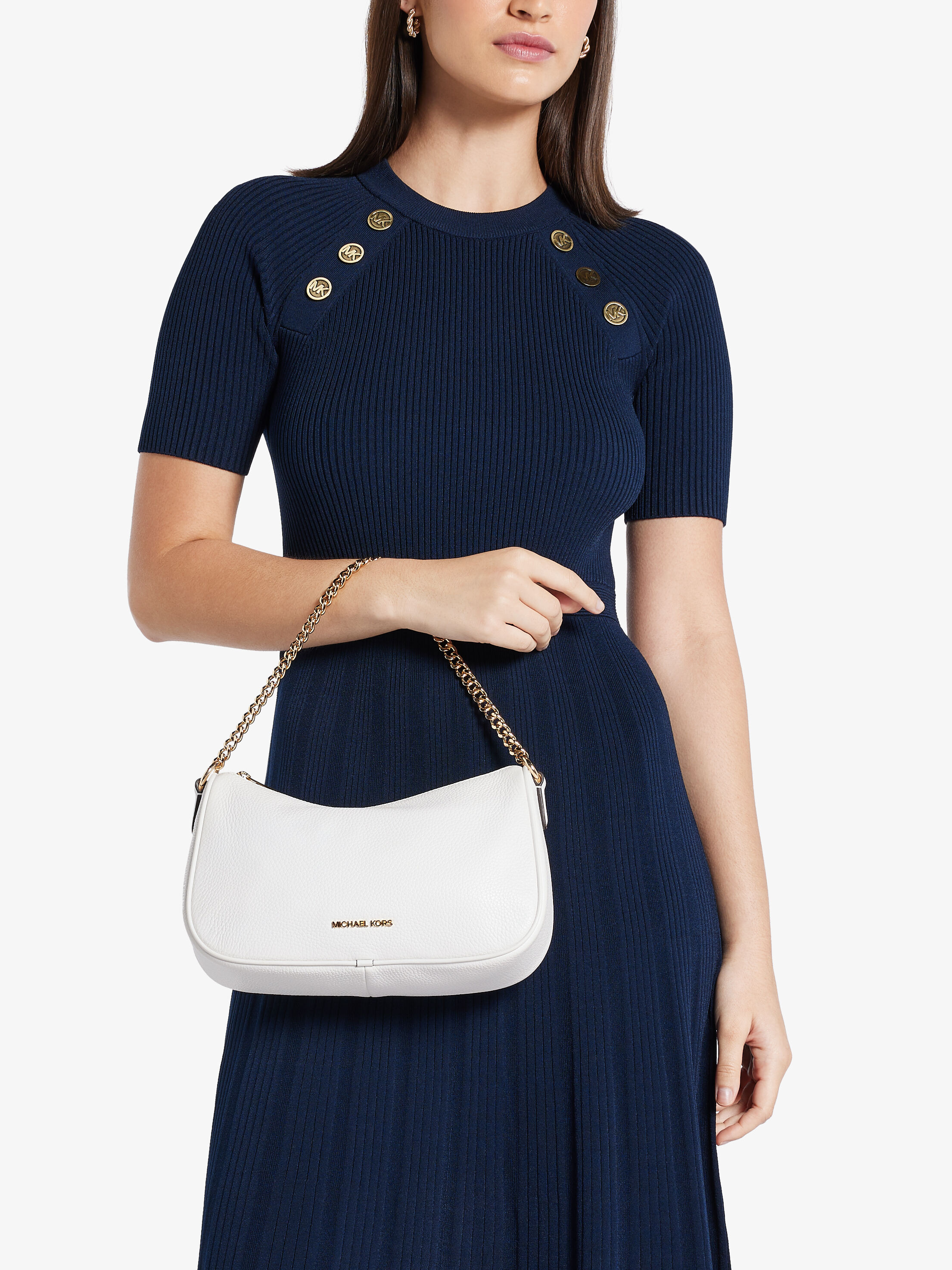 Carmela Medium Pebbled Leather Convertible Crossbody Bag, OPTIC