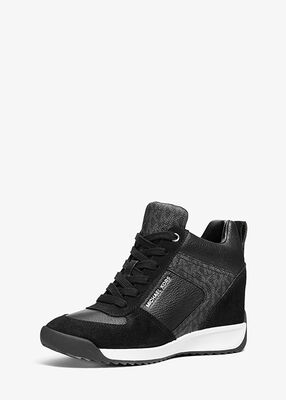 michael kors nikko s2 suede and leather wedge trainer
