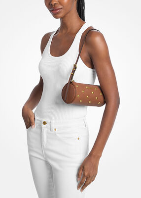 michael kors izzy small studded pebbled leather barrel pochette