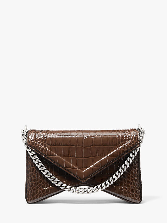 Manhatta Crocodile Embossed Patent Leather Shoulder Bag michael kors manhatta crocodile embossed patent leather shoulder bag