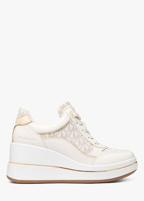 michael kors emmy signature logo and leather wedge trainer
