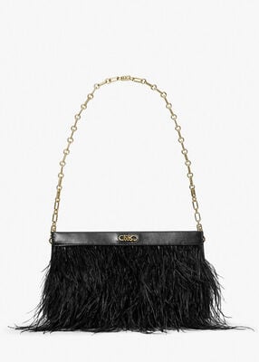 Tabitha Large Feather Embellished Clutch