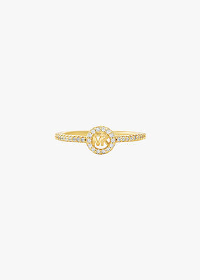 michael kors fulton precious metal plated pav  logo charm ring