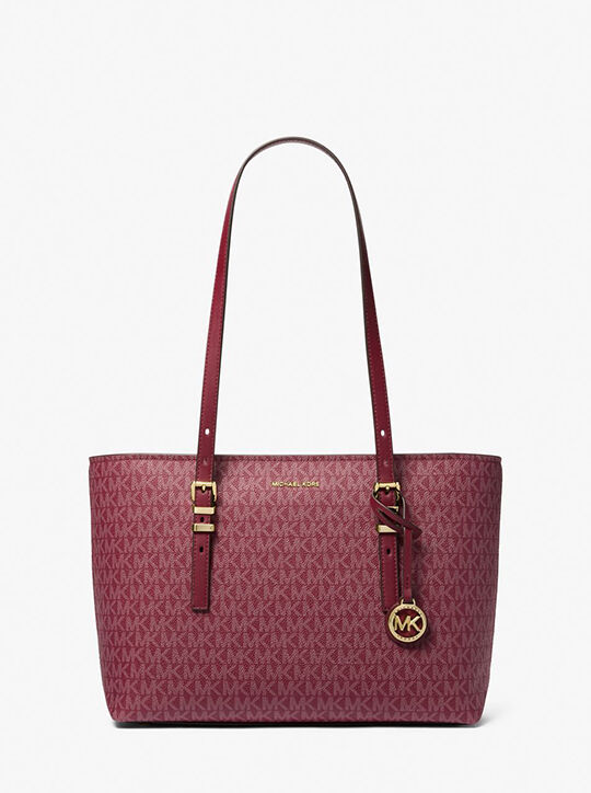 michael kors quinn medium signature logo and leather tote bag