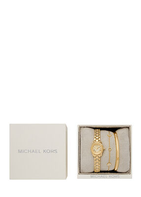 michael kors petite lexington pav  gold tone watch and jewelry gift set