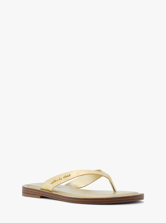 michael kors koko metallic crackled leather flip flop