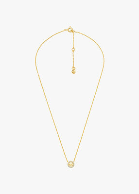 michael kors gold plated sterling silver pav  logo necklace earring set