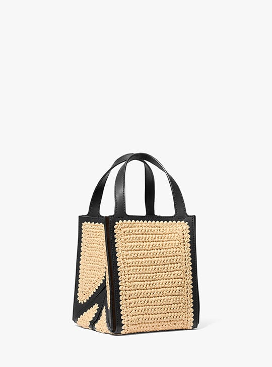 Jordi Small Hand-Crocheted Straw and Leather Tote Bag, NAT