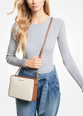 michael kors jet set large printed logo crossbody bag