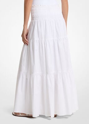 michael kors smocked cotton poplin tiered maxi skirt