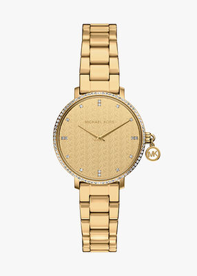 michael kors ساعة مايكل كورس بايبر ذات عقربين من الفولاذ المقاوم للصدأ بلون ذهبي