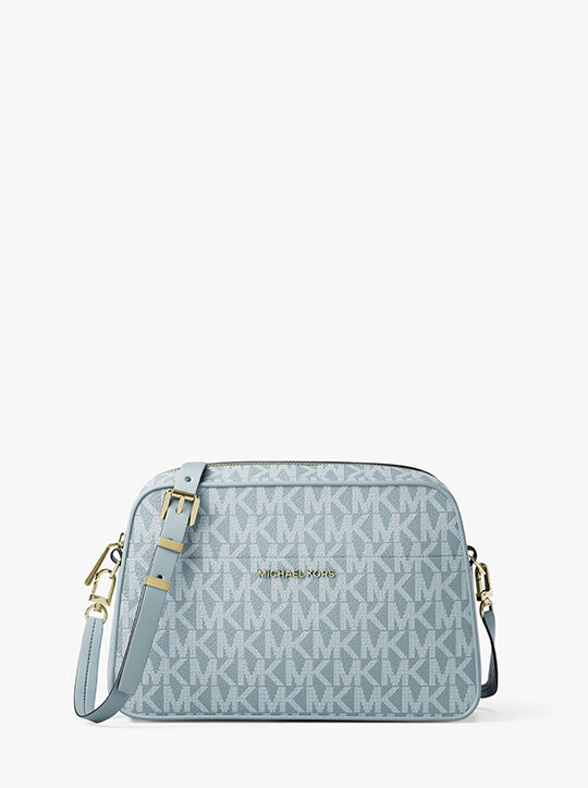 michael kors jet set small signature logo camera crossbody bag