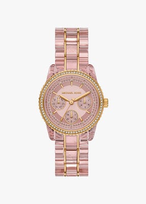 michael kors ritz pav  pink tone and acetate watch