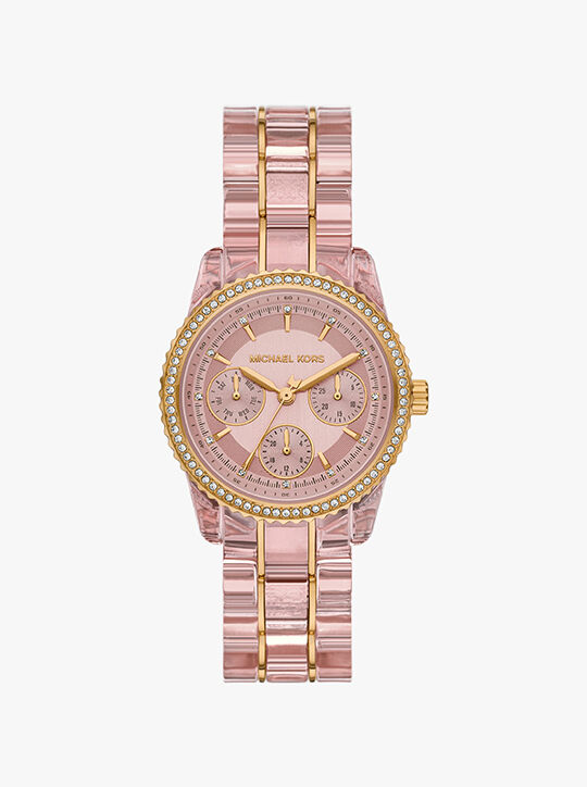 ساعة ريتز بافيه باللون الوردي والأسيتات michael kors ساعة ريتز بافيه باللون الوردي والأسيتات