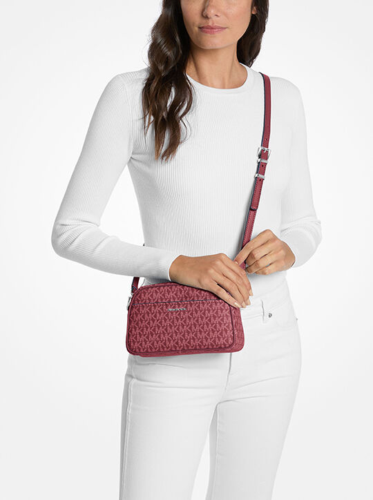 michael kors jet set small signature logo camera crossbody bag