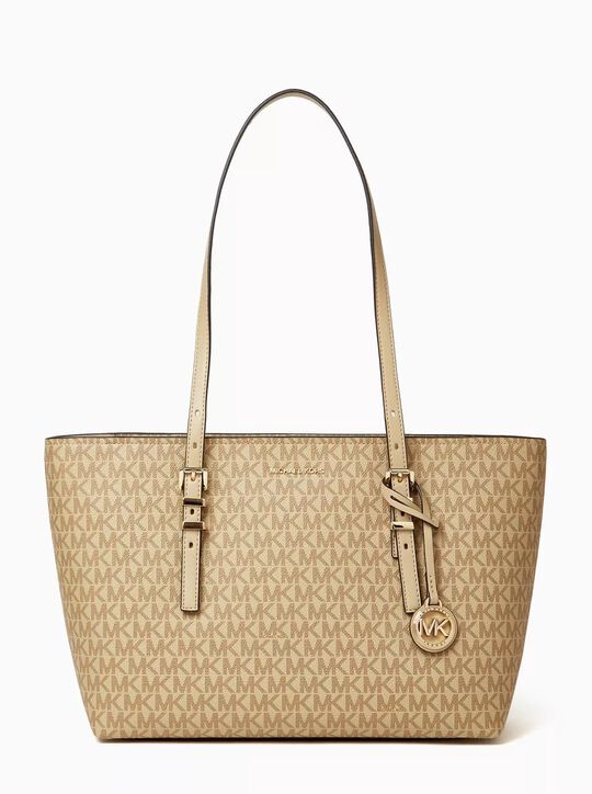Quinn Medium Signature Logo and Leather Tote Bag michael kors quinn medium signature logo and leather tote bag