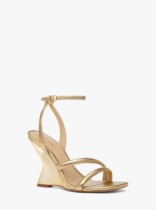 Nadina Metallic Lizard Embossed Leather Wedge Sandal michael kors nadina metallic lizard embossed leather wedge sandal