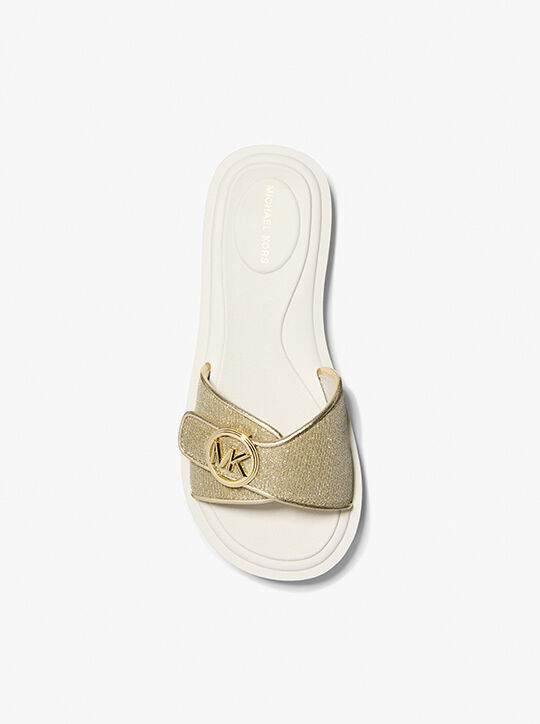 michael kors glitter chain mesh logo slide sandal