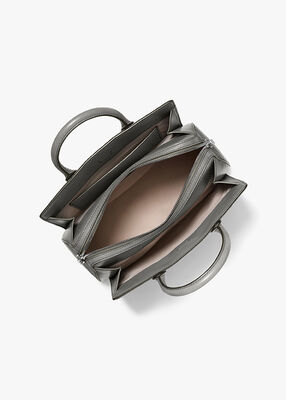 michael kors laila medium logo embossed burnished leather satchel