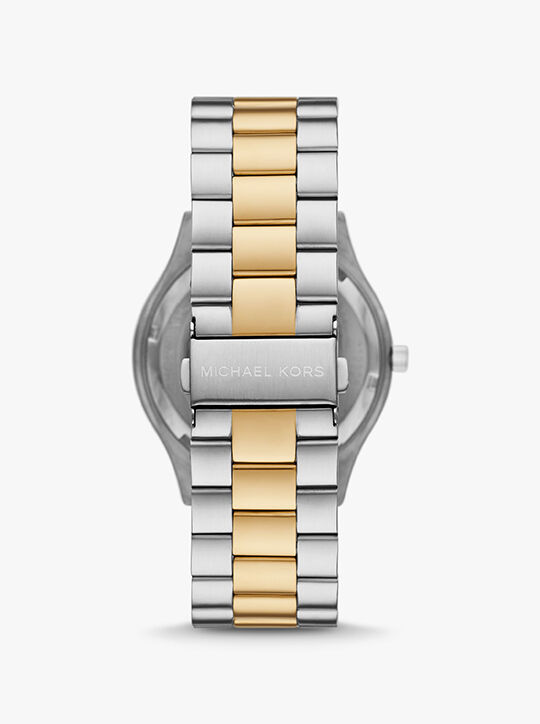 michael kors slim runway three hand two tone stainless steel watch