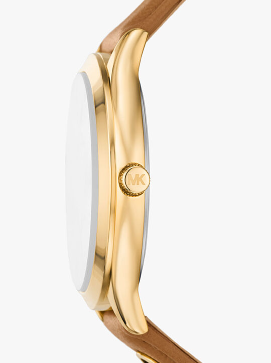 michael kors slim runway gold tone and leather watch