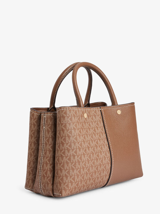 michael kors flora medium signature logo and leather satchel