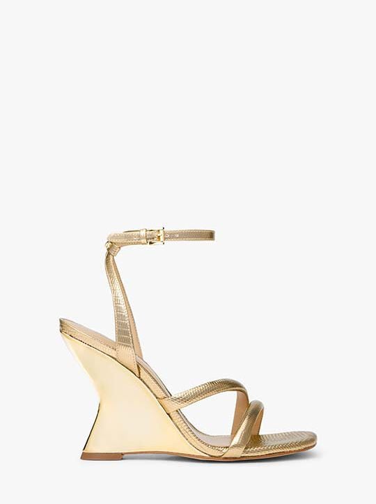Nadina Metallic Lizard Embossed Leather Wedge Sandal michael kors nadina metallic lizard embossed leather wedge sandal