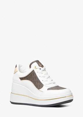 michael kors emmy signature logo and leather wedge trainer
